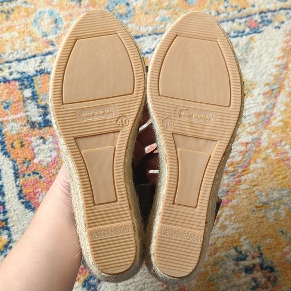 Maypol Leather Chunky Chain Strappy Open Toe Espadrille Wedge Sandals Black 40 - Picture 14 of 15